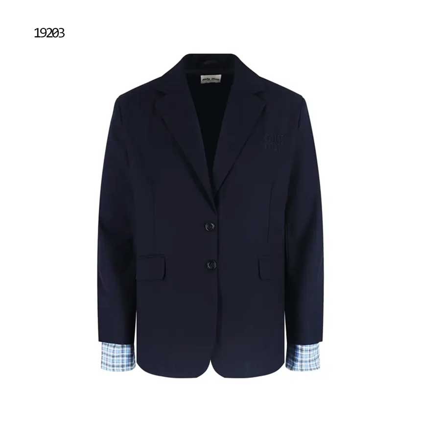 [MIUMIU] 미우미우 여성 체크 셔츠 슬리브 레이어드 자켓