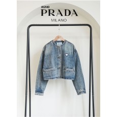 [PARDA] 프라다 여성 헨리넥 데님 블루종 쇼츠 자켓