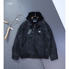 [PRADA] 프라다 삼각로고 기모 하이브리드 후드 레더 융기모 자켓