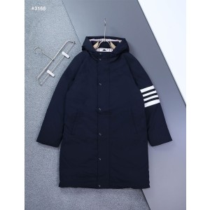[THOM BROWNE] 톰브라운 사선 4바 풋볼 사이드라인 후드 롱 패딩 점퍼