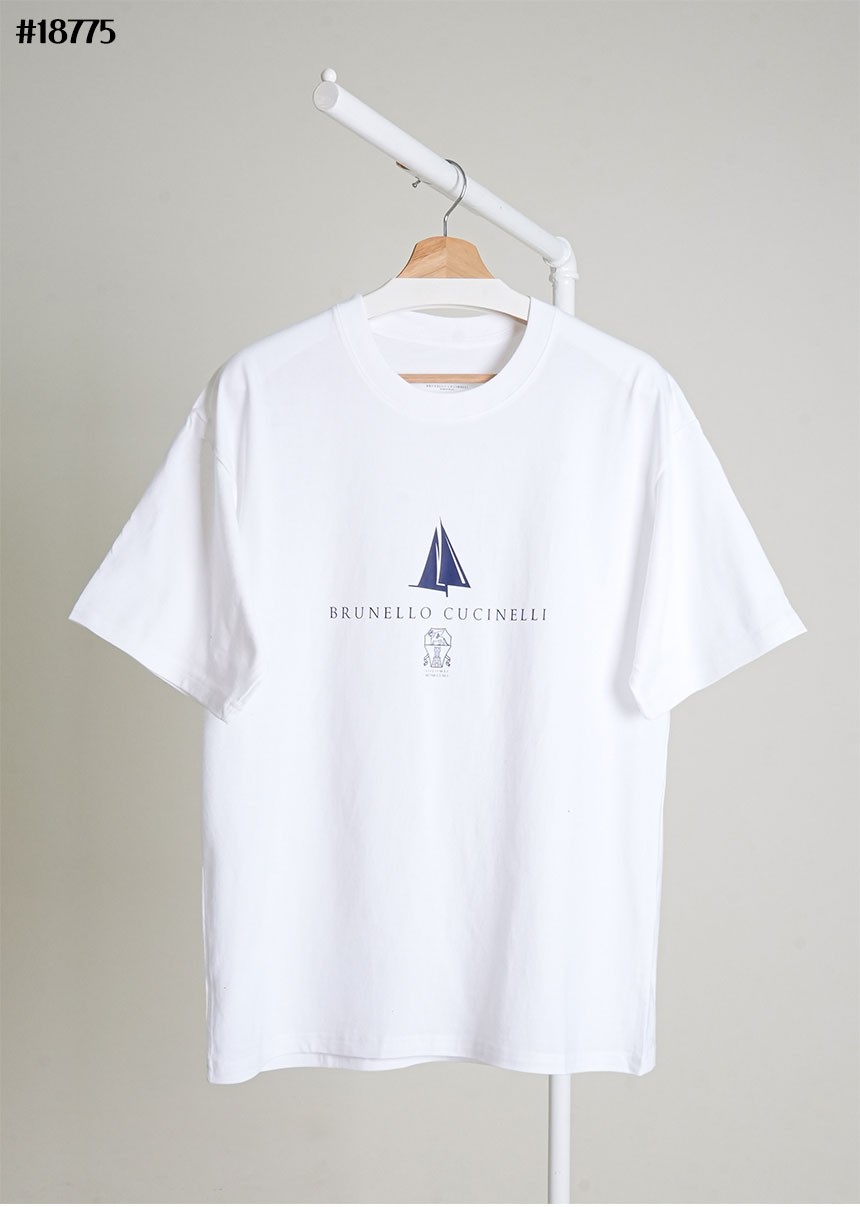 [BRUNELLO CUCINELLI] 브루넬로 쿠치넬리 보트 프린팅 숏 슬리브 그래픽 코튼 티셔츠