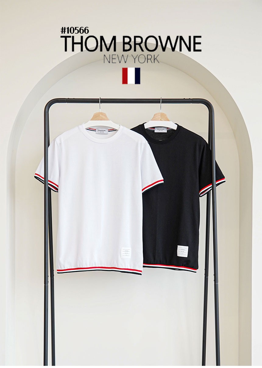 [THOM BROWNE] 톰브라운 뒷 삼선로고 남성 반팔 니트스웨터