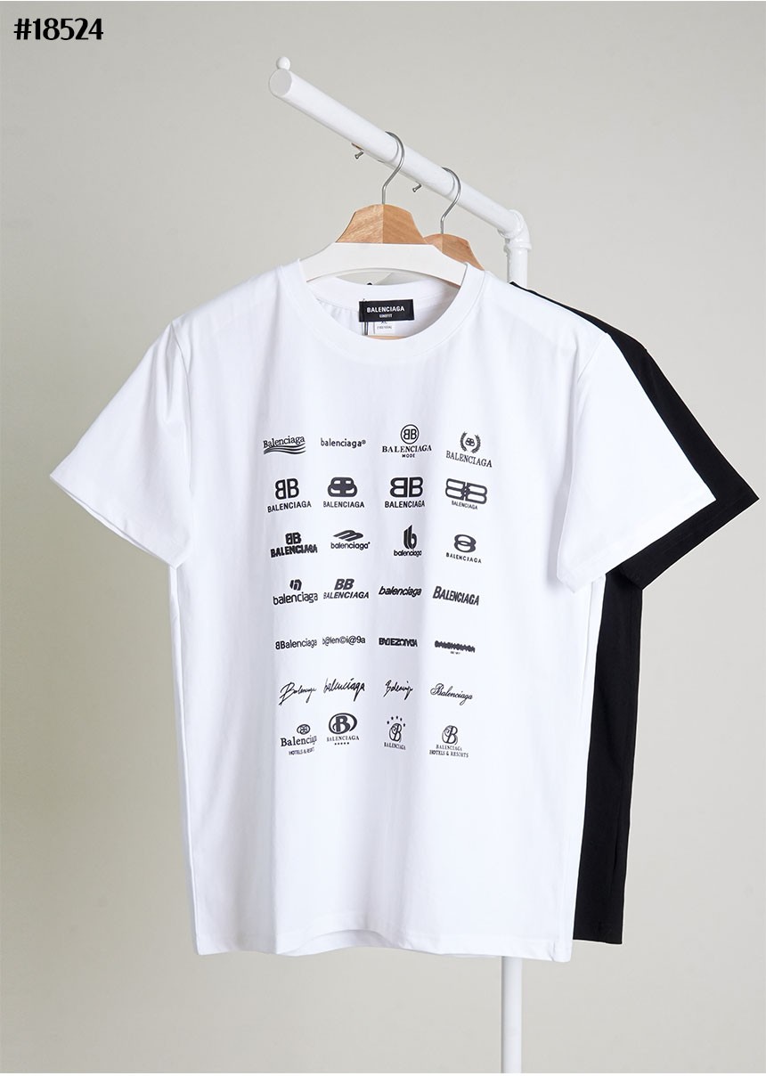 [BALENCIAGA] 발렌시아가 아카이브 멀티 로고 숏 슬리브 그래픽 티셔츠