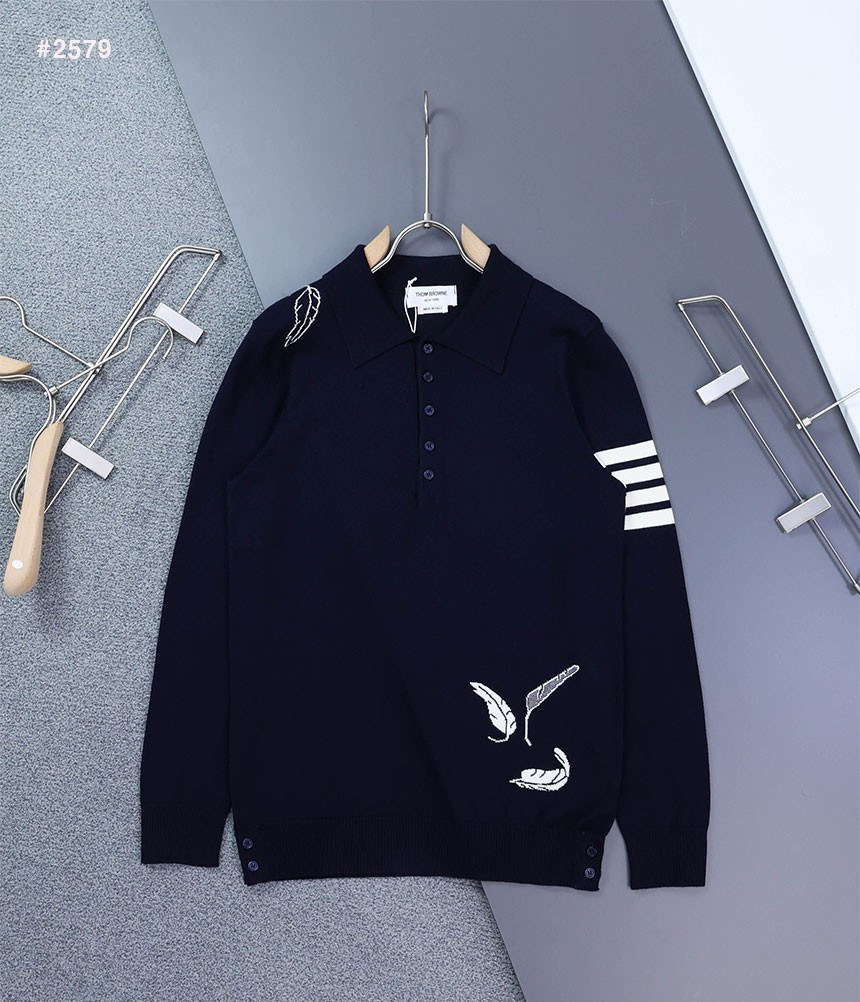 [THOM BROWNE] 톰브라운 남성 페더 인타르시아 4바 카라 니트
