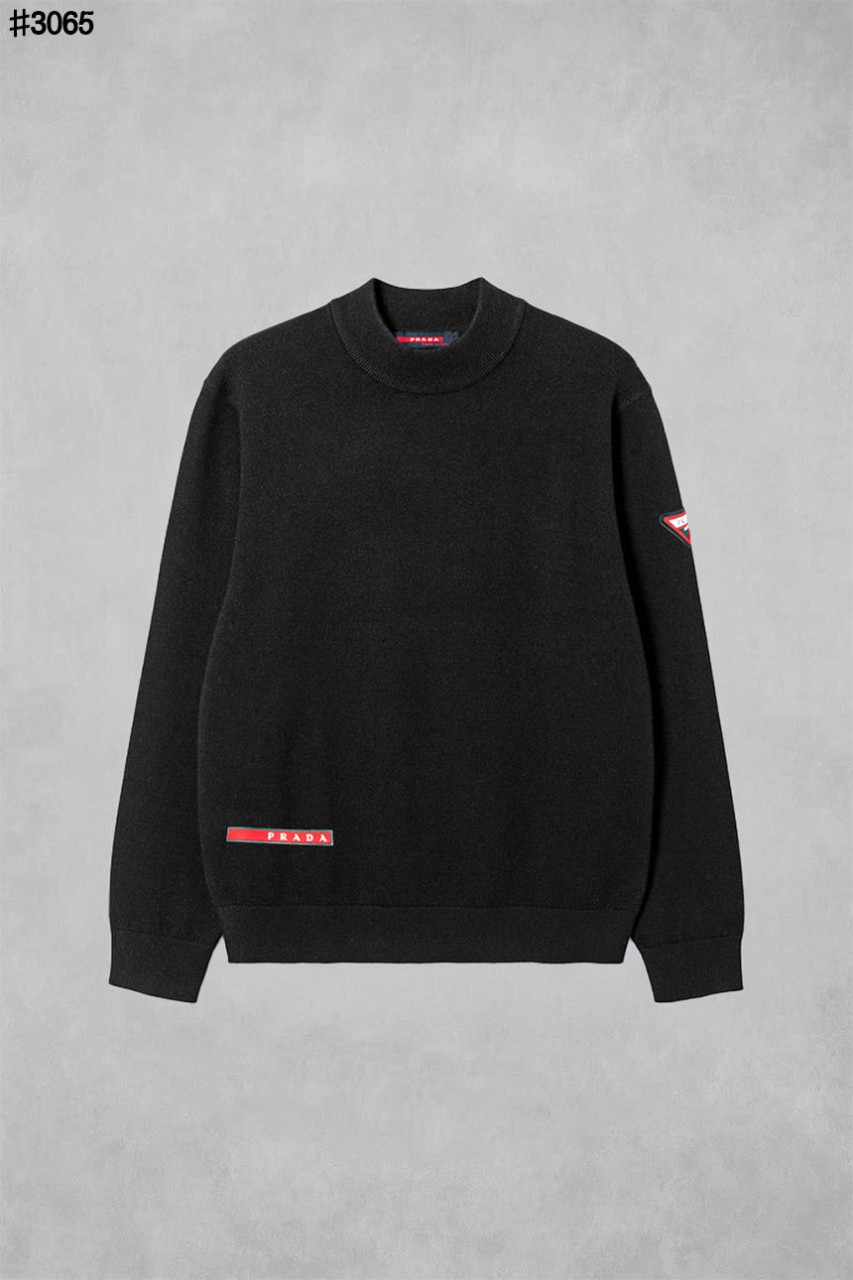 [PRADA] 프라다 레드 라벨 패치 울 자카드 모크넥 니트 풀오버