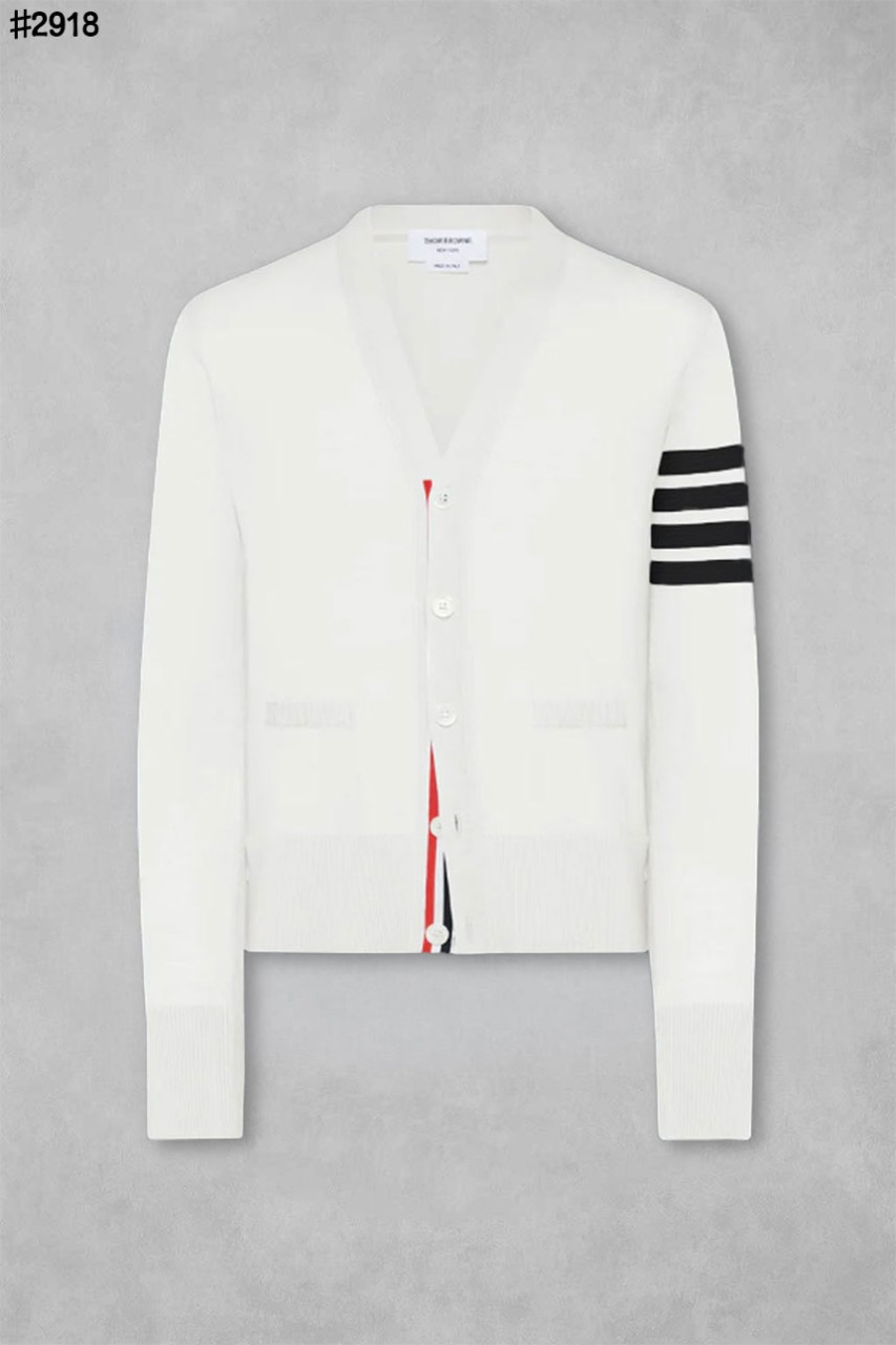 [THOM BROWNE] 톰브라운 코튼 4-바 크레이프 브이넥 가디건