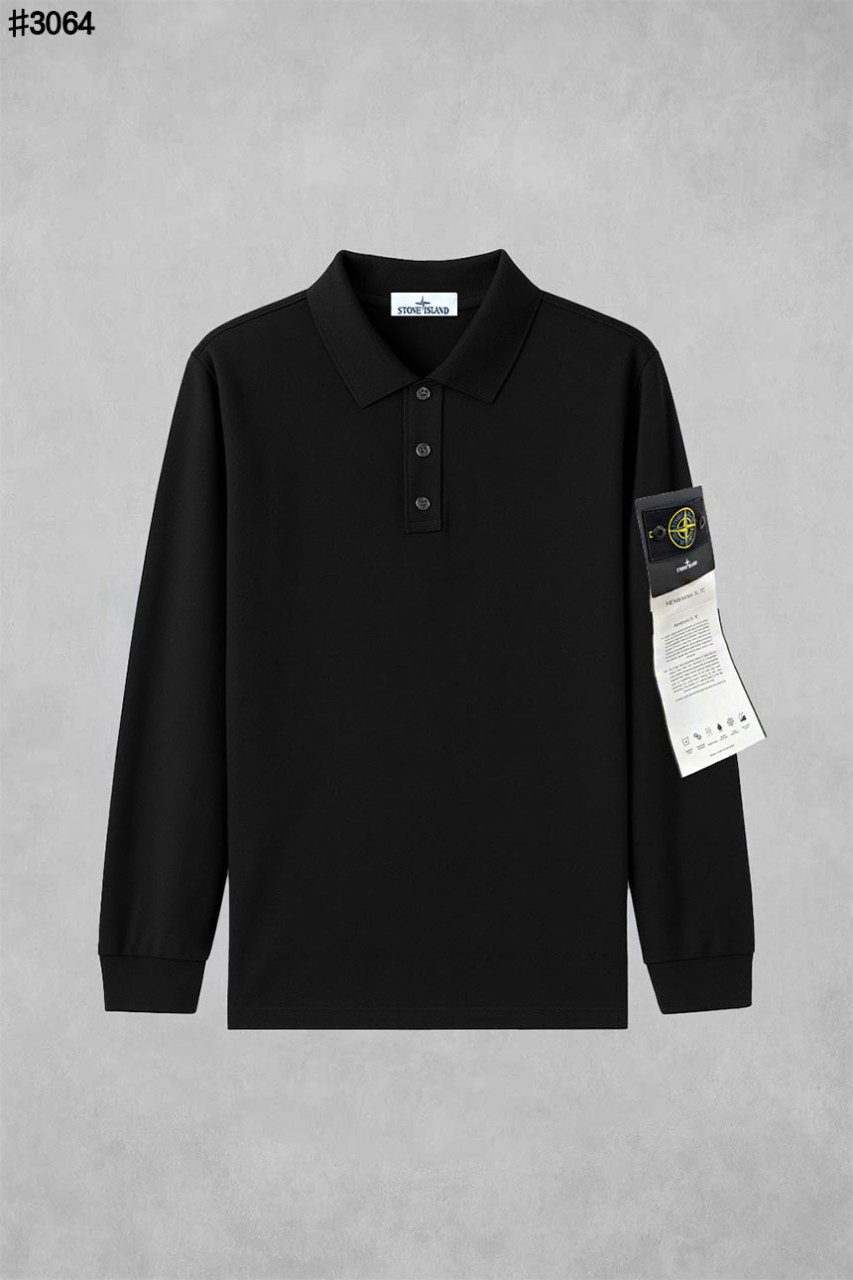 [STONE ISLAND] 스톤아일랜드 와펜 패치 롱 슬리브 폴로 티셔츠