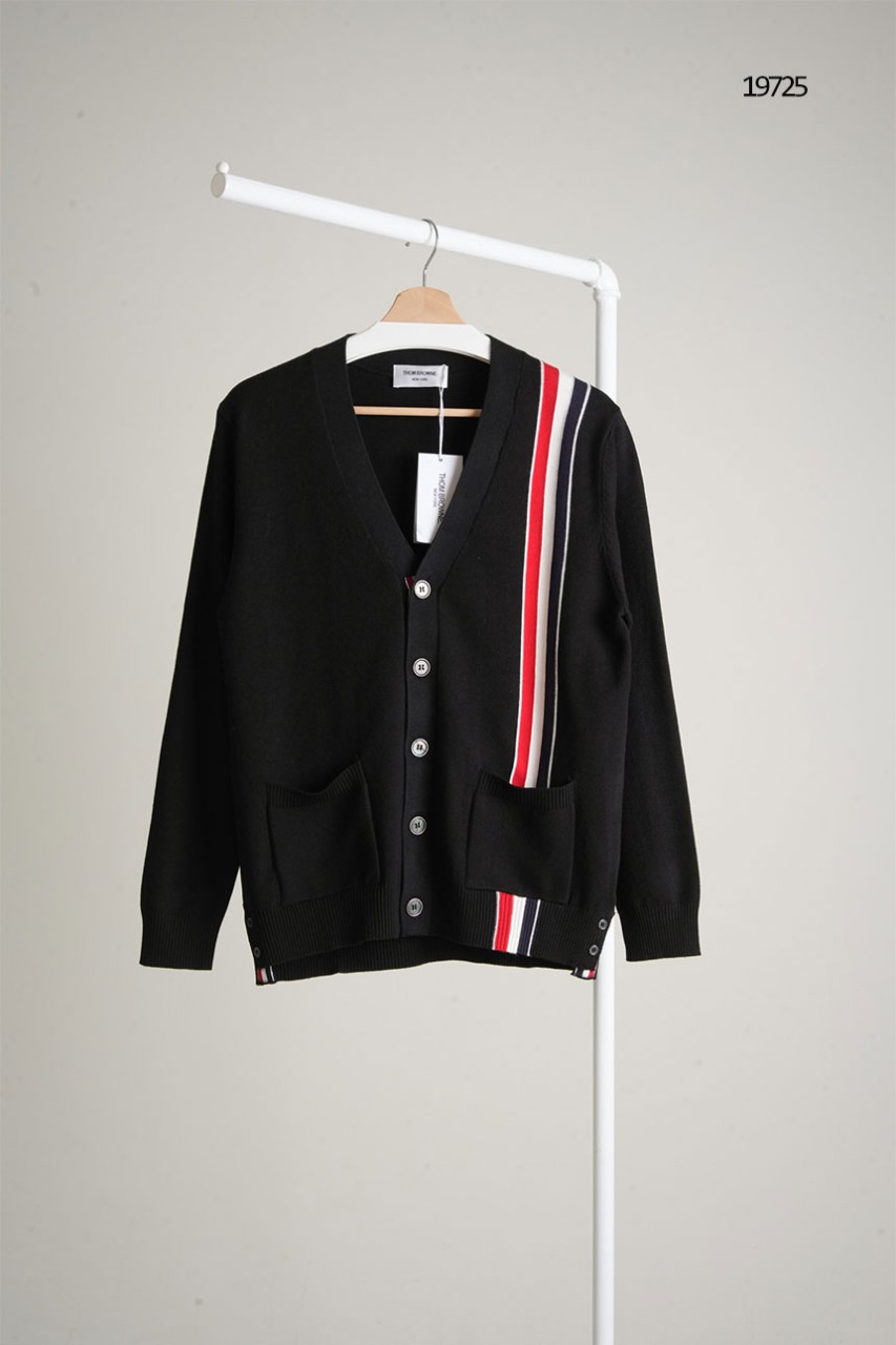 [THOM BROWNE] 톰브라운 코튼 삼선라인 니트 가디건