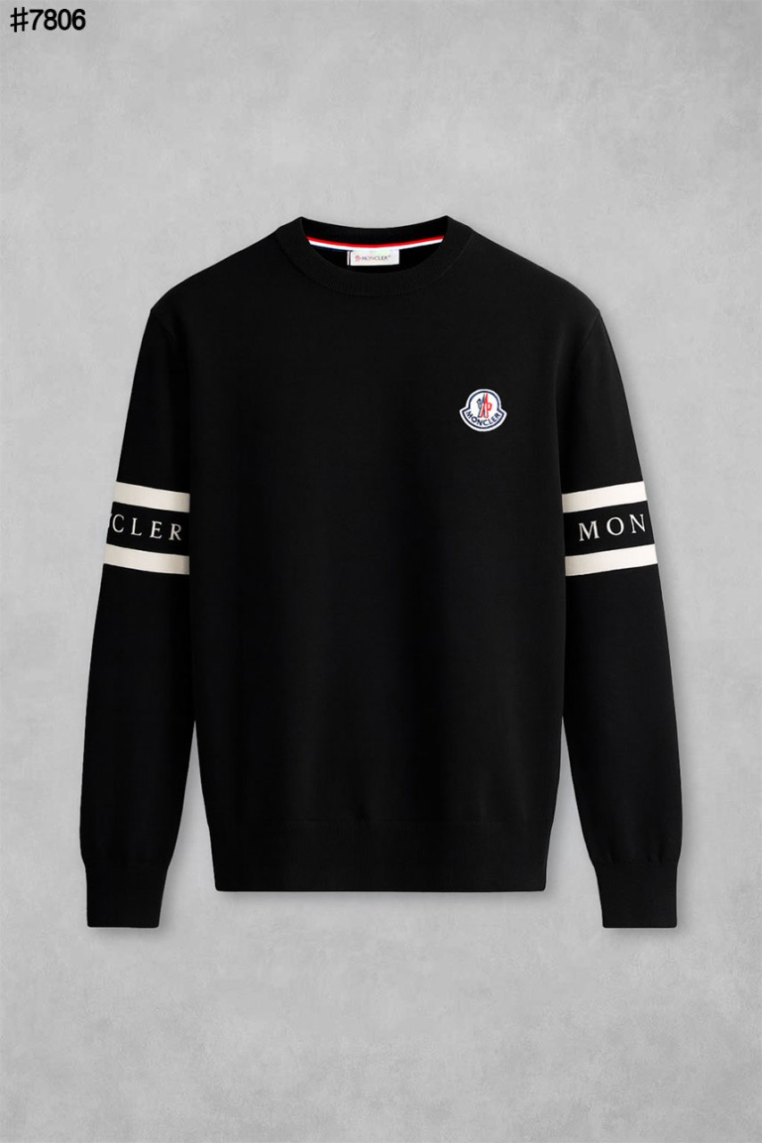 [MONCLER] 몽클레어 자수 로고 밴드 라인 울 블렌드 니트 풀오버