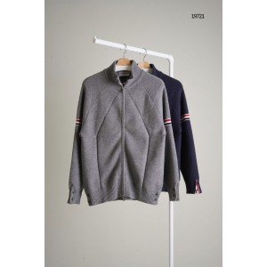 [THOM BROWNE] 톰브라운 코튼 삼선라인 케이블 니트 풀집업 자켓