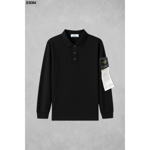 [STONE ISLAND] 스톤아일랜드 와펜 패치 롱 슬리브 폴로 티셔츠