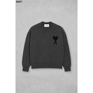 [AMI] 아미 드 꾀흐 블랙 하트 펠트 메리노 울 크루넥 스웨터