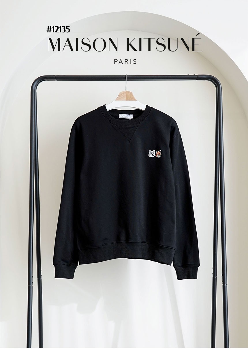 [MAISON KITSUNE] 메종키츠네 남여공용 더블 폭스헤드 자수 로고 라운드 맨투맨 티셔츠