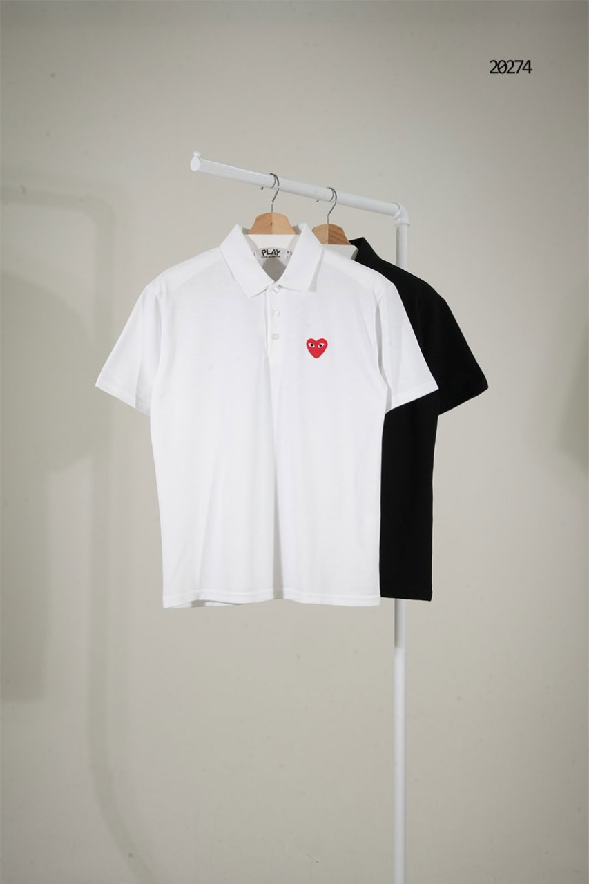 [Comme des Garcons] 꼼데가르송 레드 하트 로고 폴로 반팔 카라티셔츠