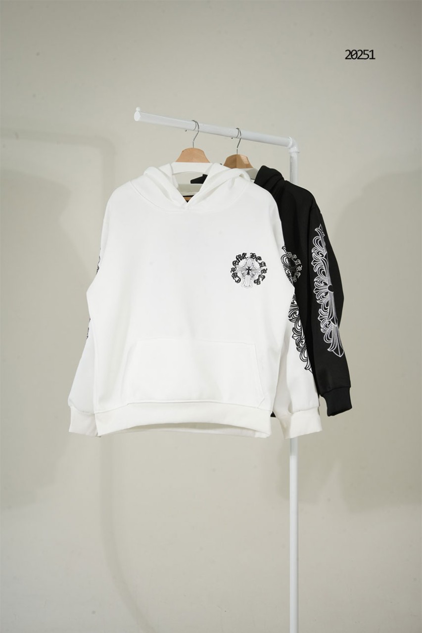 [Chrome Hearts] 크롬하츠 홀스슈 플로랄 백 펄 스터드 크로스 후드 맨투맨