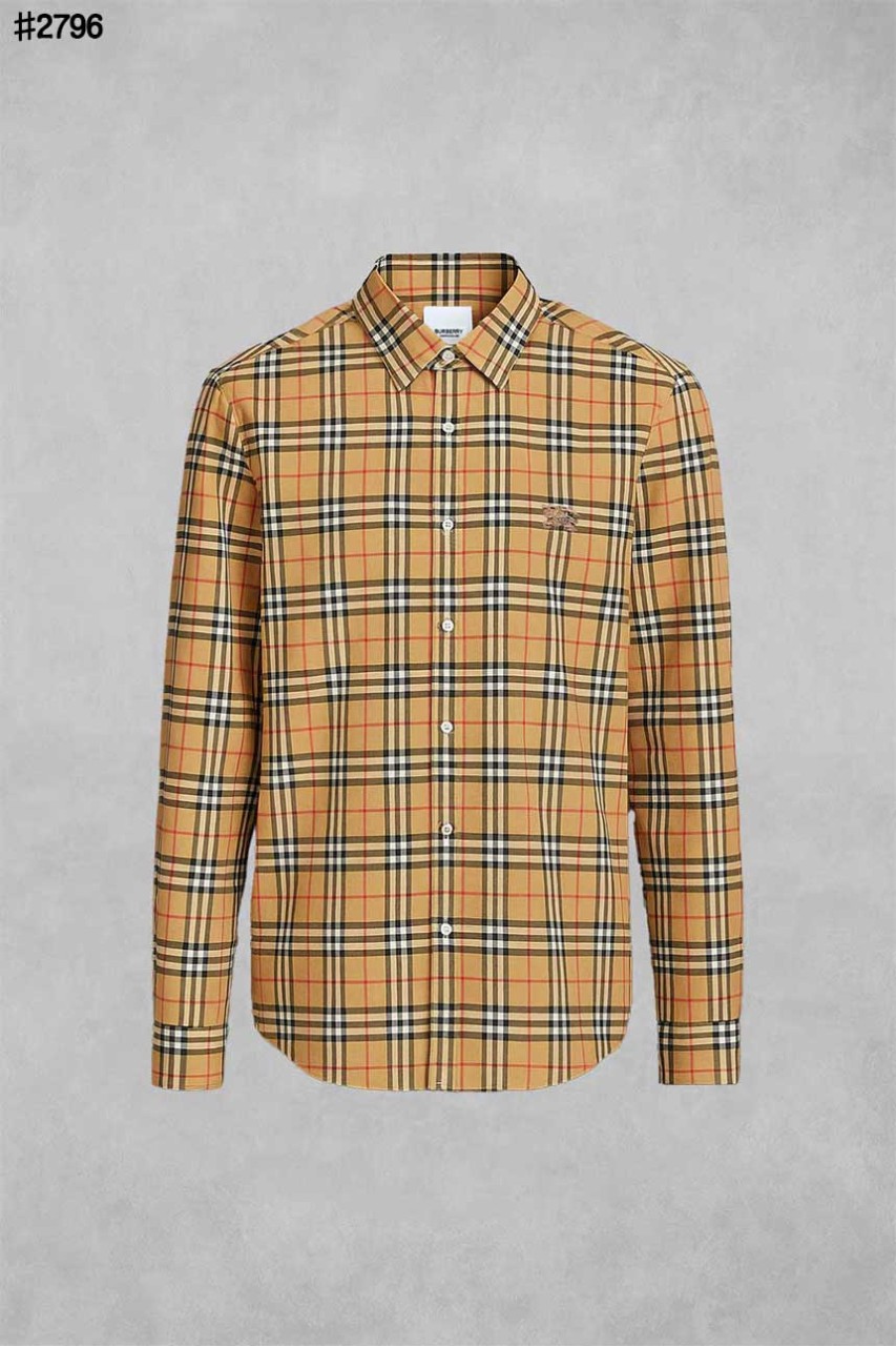 [BURBERRY] 버버리 EKD 자수 로고 빈티지 체크 스트레치 코튼 셔츠