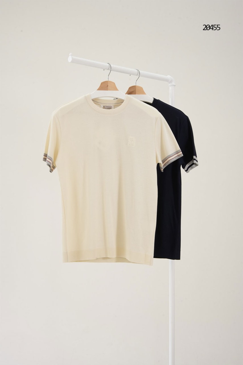 [BRUNELLO CUCINELLI] 브루넬로 쿠치넬리 엠블럼 로고 배색 슬리브 반팔 티셔츠