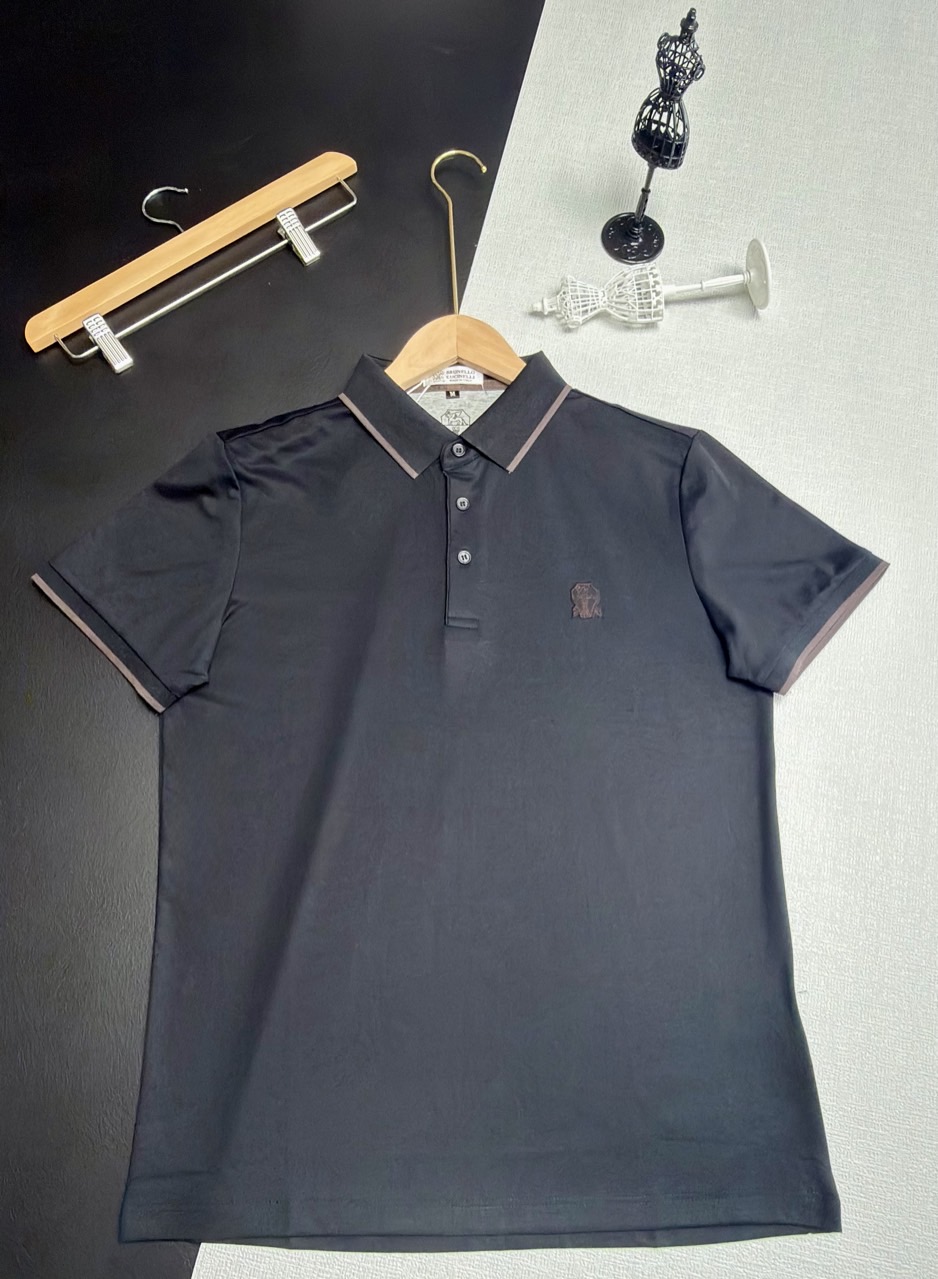 브루넬로쿠치넬리  (Brunello Cucinelli) 자수 로고 면실크 카라 티셔츠