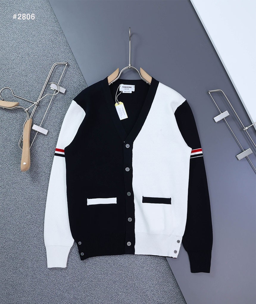[THOM BROWNE] 톰브라운 투톤 펀믹스 암밴드 브이넥 가디건