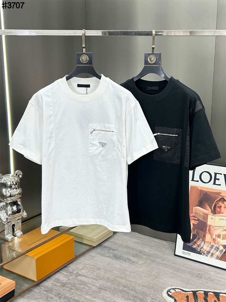 [PRADA] 프라다 나일론 포켓 믹스 코튼 숏 슬리브 티셔츠