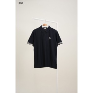 [BURBERRY] 버버리 슬리브 포인트 자수 카라 반팔 티셔츠