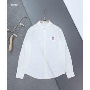 [AMI] 아미 스몰하트 로고 린넨 셔츠