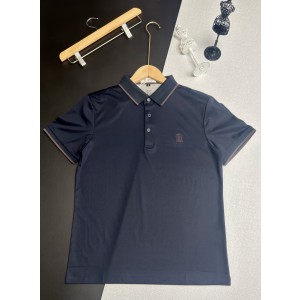 브루넬로쿠치넬리  (Brunello Cucinelli) 자수 로고 면실크 카라 티셔츠