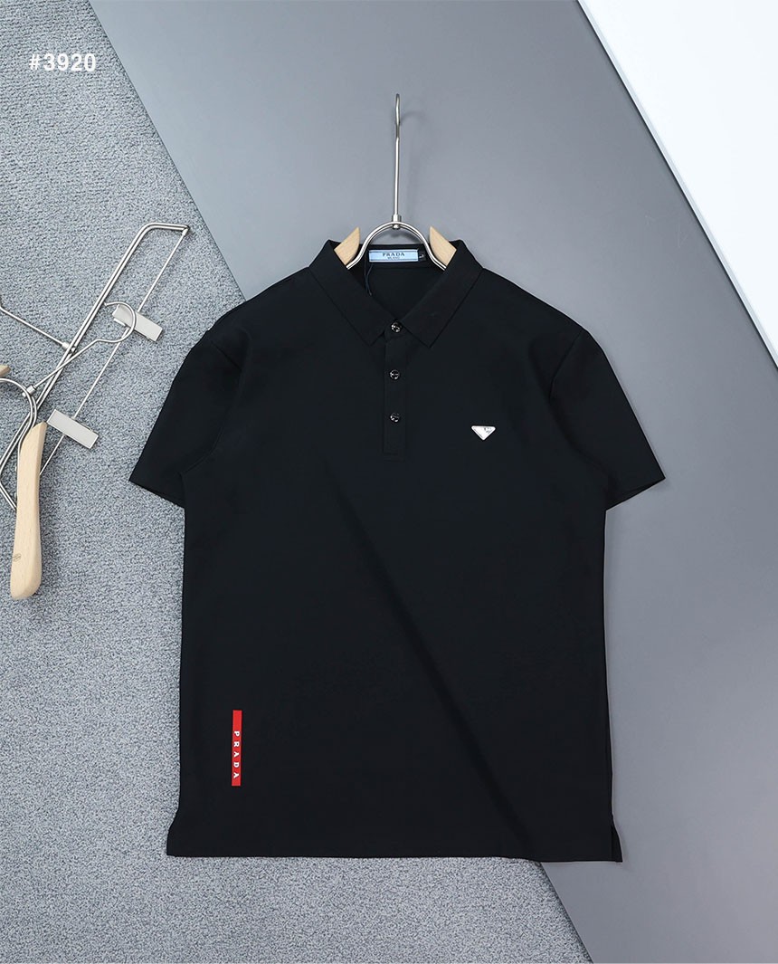 [PRADA] 프라다 클래식 스몰 삼각로고 카라 반팔 티셔츠