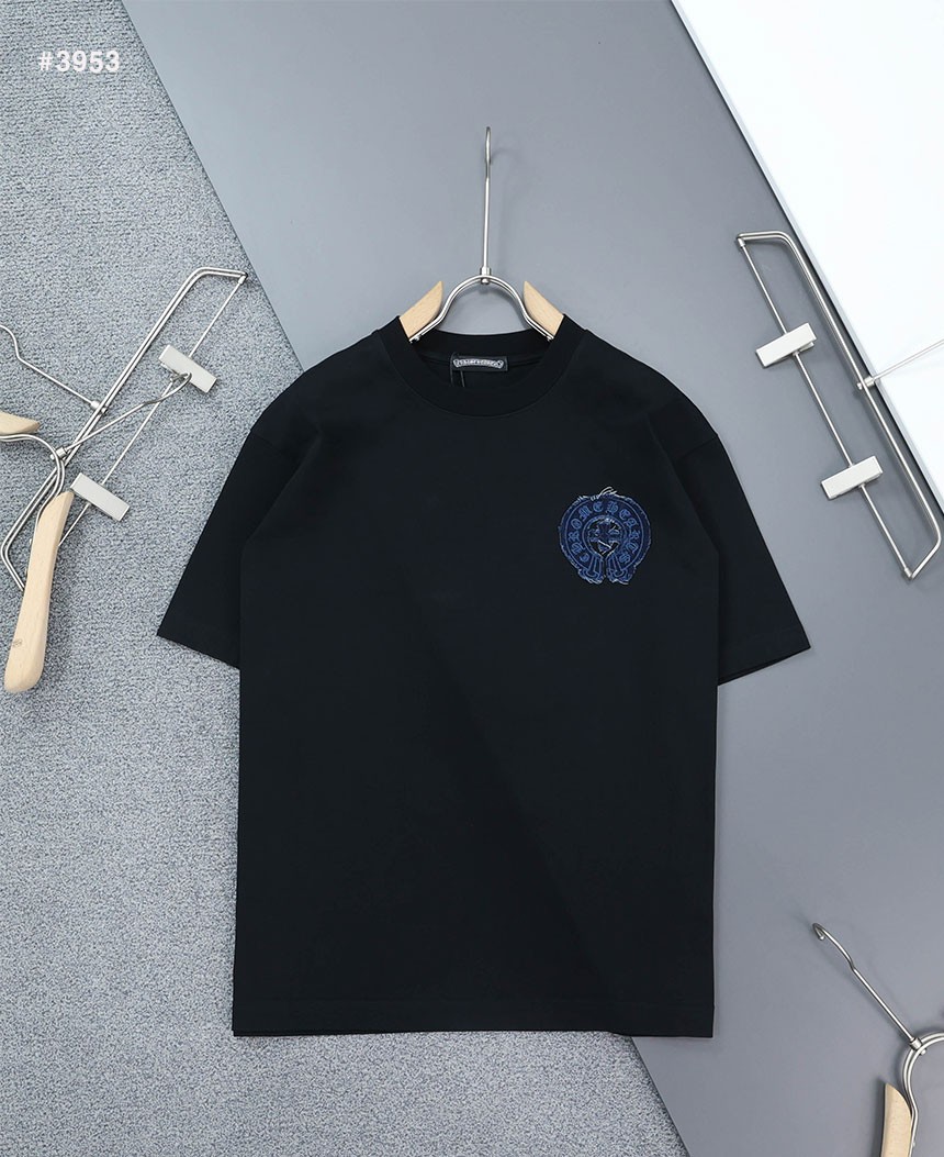 [Chrome Hearts] 크롬하츠 빈티지 홀스슈 데님 로고 자수 라운드 반팔 티셔츠