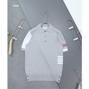 [THOM BROWNE] 톰브라운 밀라노 배색 사선 4바 카라 반팔 니트