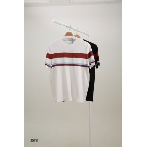 [PRADA] 프라다 스프라이프 삼각 엠보 로고 쿨링 반팔 니트 라운드 티셔츠