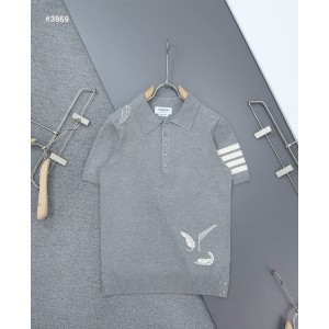 [THOM BROWNE] 톰브라운 페더 인타르시아 4바 카라 반팔 니트