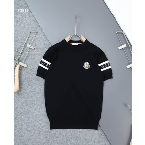 [MONCLER] 몽클레어 이니셜 암 로고 자수 라운드 반팔 니트
