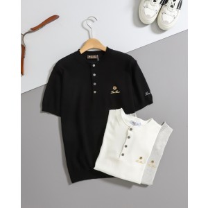 로로피아나 [ LORO ] 금장 로고 헨리넥 반팔 니트 입고