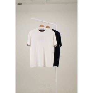 [ZEGNA] 제냐 엠보 패턴 브라운 라인 라운드 니트 반팔 티셔츠